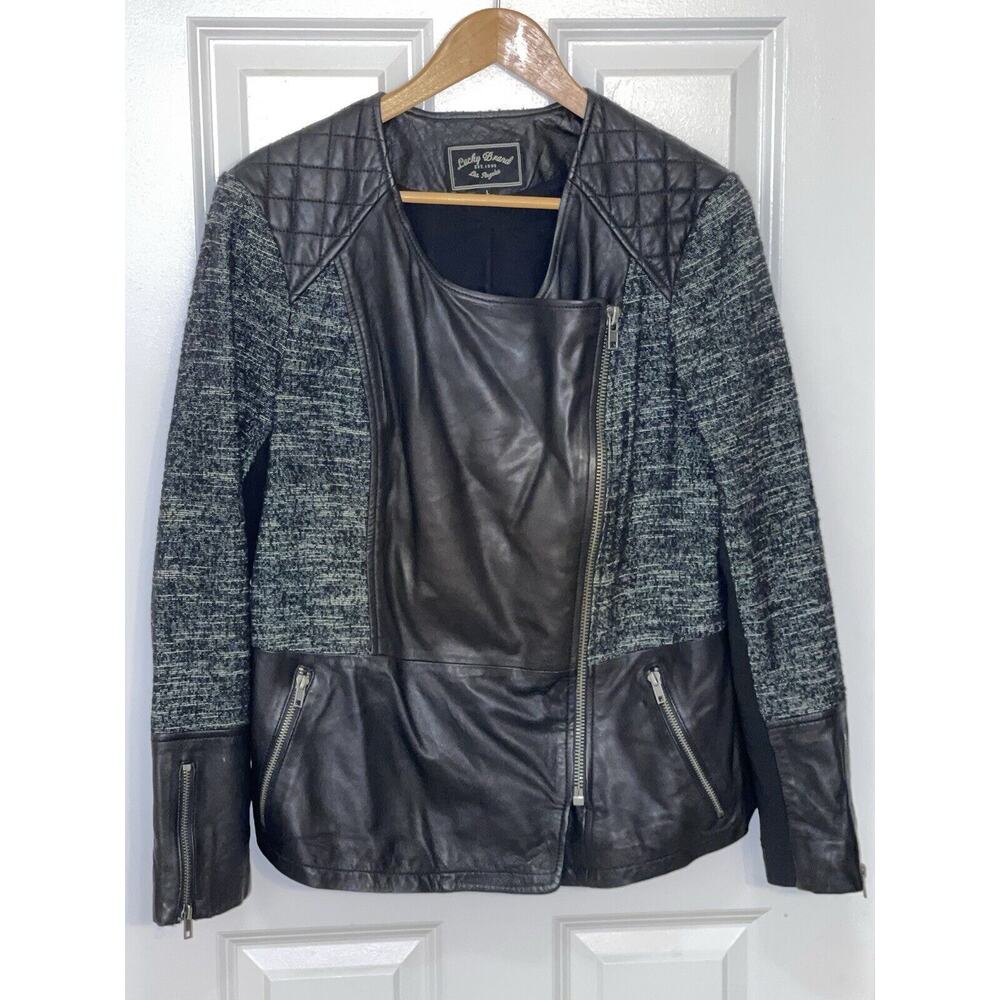Lucky Brand Lamb Leather & Wool‎ Blend Black Moto Jacket Woman’s Size Large